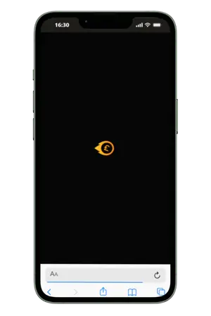 QuickBet homepage loading on a smartphone with the orange logo centred on a dark screen