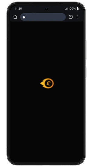 QuickBet site loading on an Android phone with the orange logo centred on a dark screen in Chrome browser