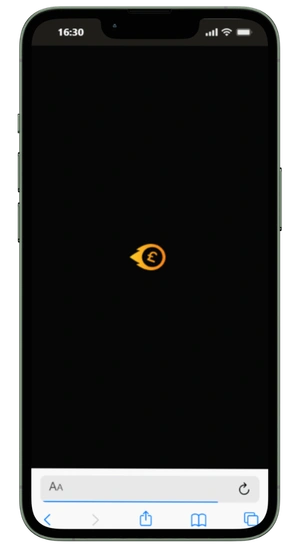 QuickBet site loading on an iPhone with the orange logo centred on a dark screen in Safari browser